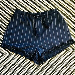 Navy Blue Pinstripe Ruffled Shorts